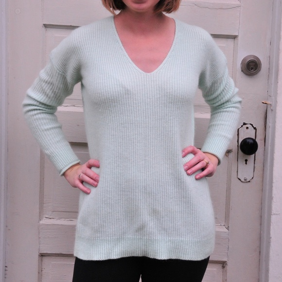 Soft minty blue v-neck sweater