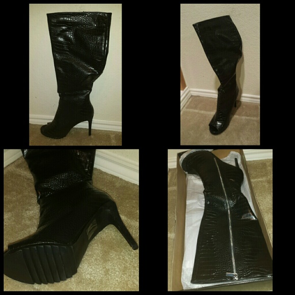 Peep toe faux croc boots