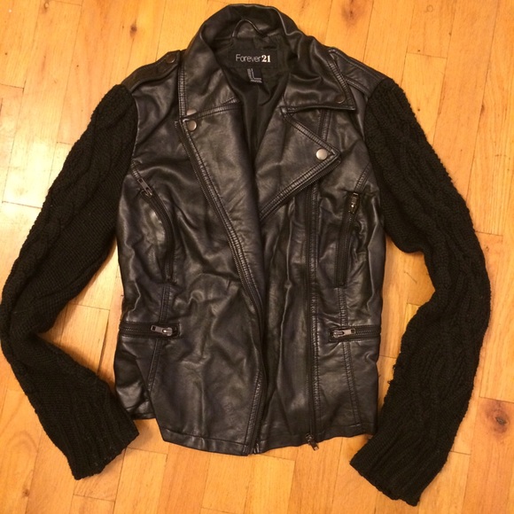 67% off Zara Jackets & Blazers - leather motorcycle jacket w knit sleeves...