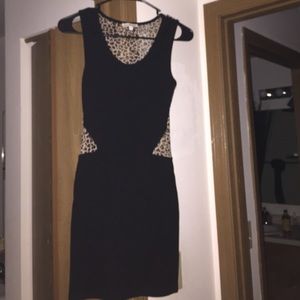 Black/animal print cocktail dress