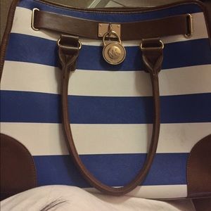 Blue and white striped Michael Kors Purse
