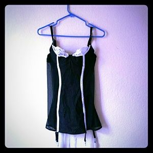 Sexy Black Pinstripe Lace Up Lingerie