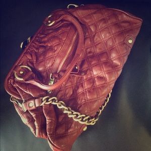 Red Quilted Kiss Lock Purse w Gold