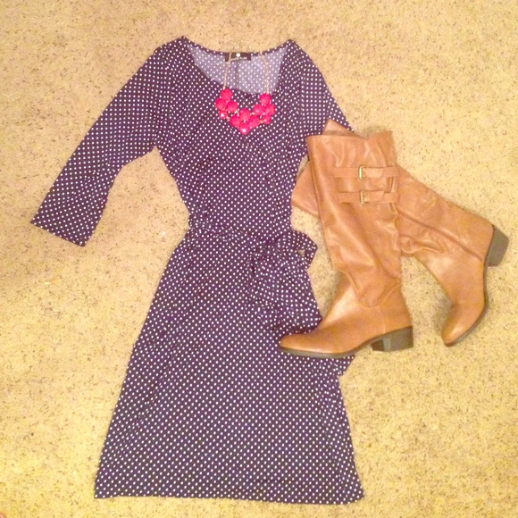 NWOT Navy Polka Dot Dress