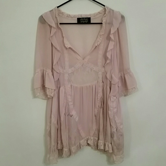 Boho pink lace ruffle babydoll mini dress or top