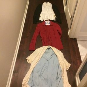 5 piece bundle: 3 dress shirts 2 cardigan