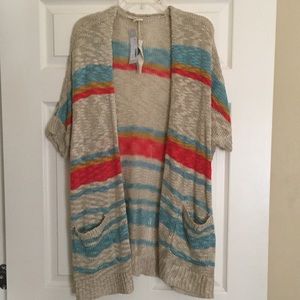 Stripes Short Sleeve Oversized Cardigan