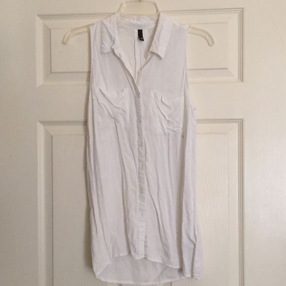 White Sleeveless Button Down Top