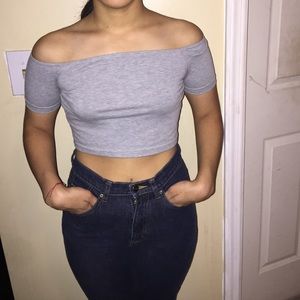 Off shoulder heathered crop top