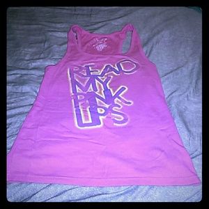 Ribbed pink tank with writing