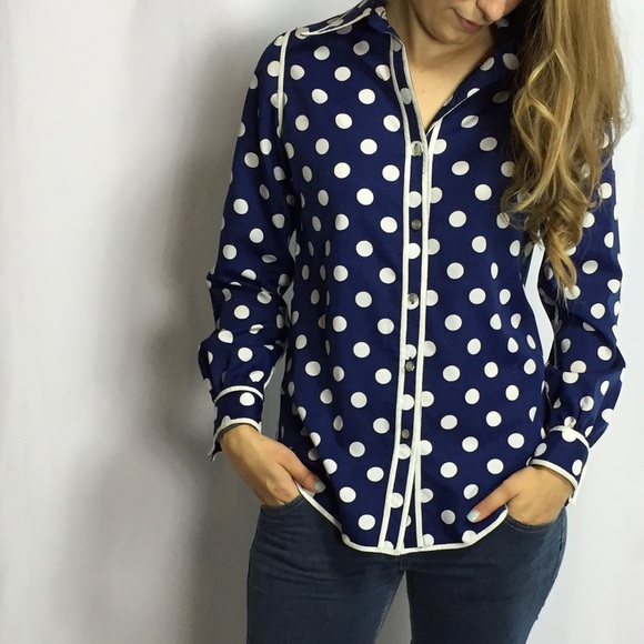 Vintage blue & white pokadot shirt - Picture 2 of 4