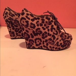 Leopard bootie wedges.