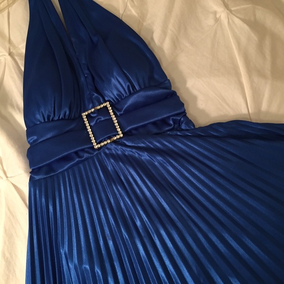 Blue Long Pleated Formal Dress