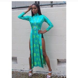 Vintage green slit kimono