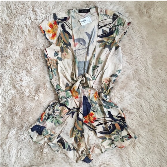 ANGL tropical print front tie romper
