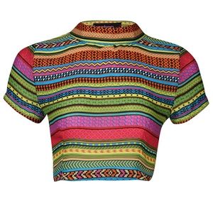 Boohoo Emily Aztec High Neck Crop Top UK6/US2