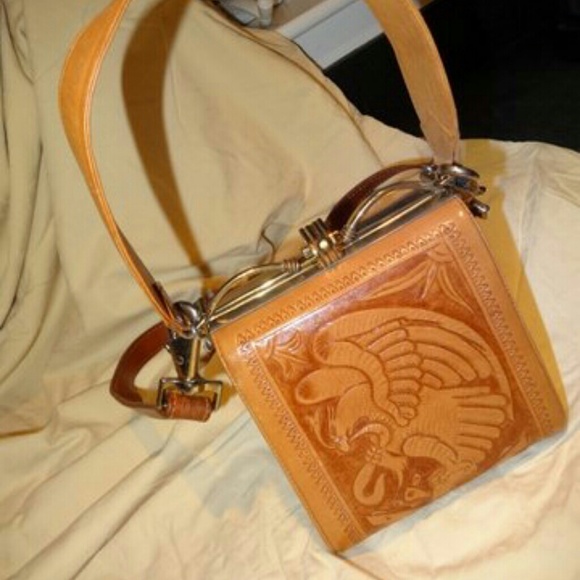 Mexico vintage rare cognac leather handbag