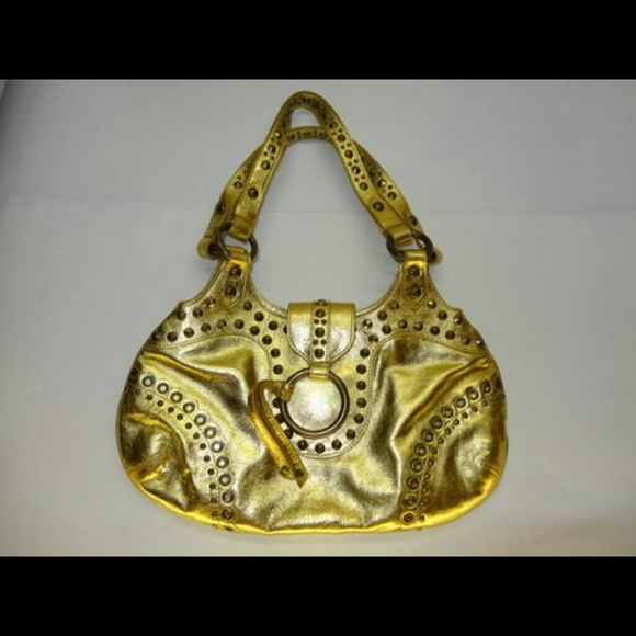 Gold studded leather bag