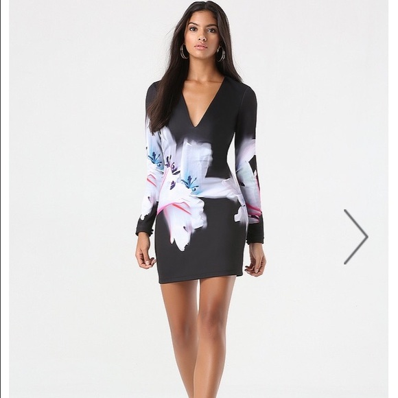 BeBe Plunging V Palm Beach Dress