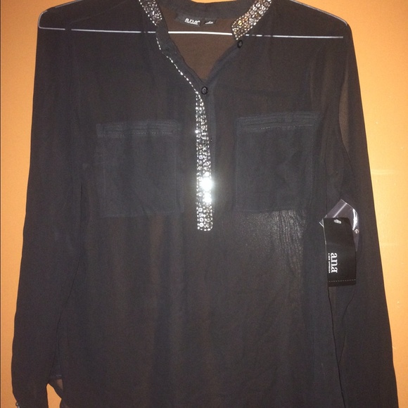 Black sheer dressy blouse with silver accents