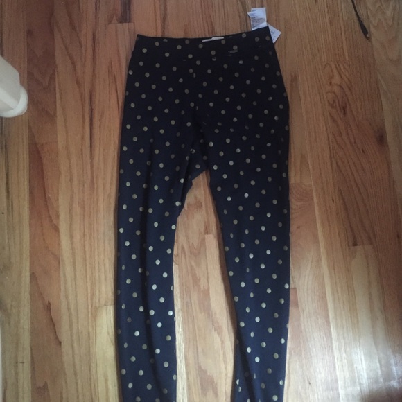 Navy Blue Leggings With Gold Polka Dots