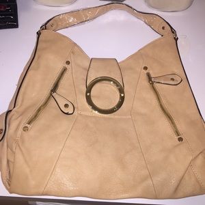 BRAND NEW! Tan hobo with gold accents