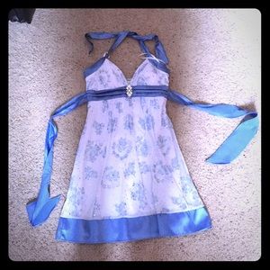 White and blue formal dress.