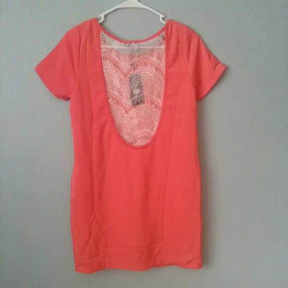 Coral lace back dress