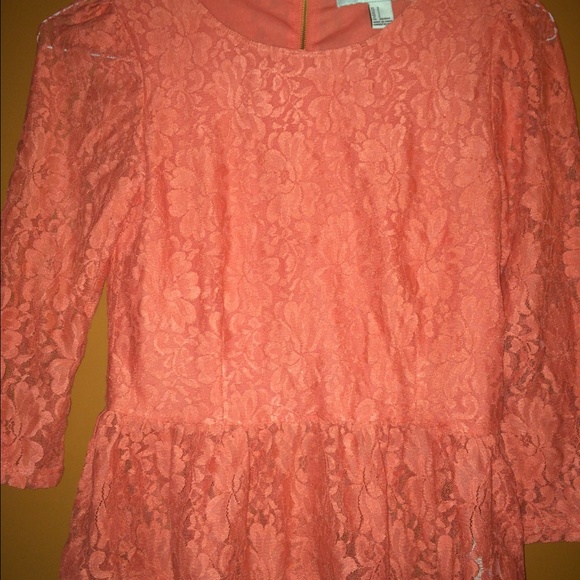 Peach lacy top with sheer sleeves