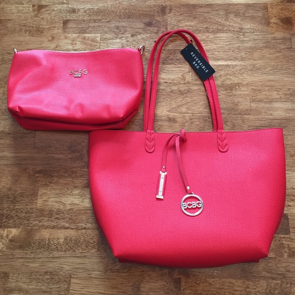 BCBG reversible tote with removable clutch inside