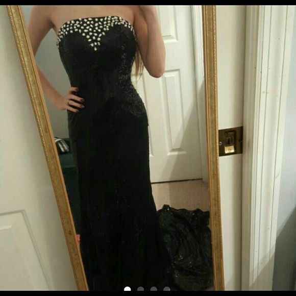 Black Sequin Jeweled Prom Dress - Picture 1 of 3