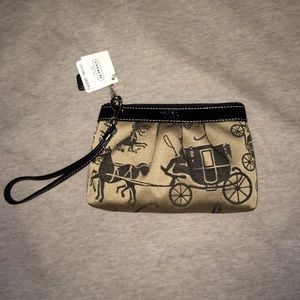 Khaki/black coach signature collection wristlet