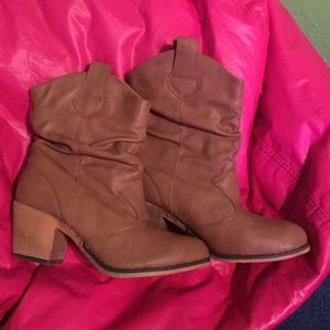 Camel brown ankle booties.