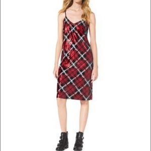 Michael Kors Red Plaid Sequin Slip Dress Small
