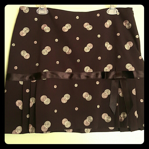 INC Brown Embroidered Skirt with Pleats
