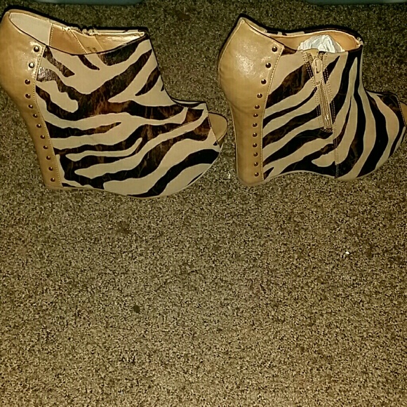 Brand New in the Box Zebra Print Peep Toe Booties