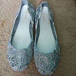 Silver Glitterr jelly flats