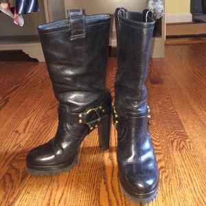 Tory Burch Black Tread Boots with Gold Detaing, 7