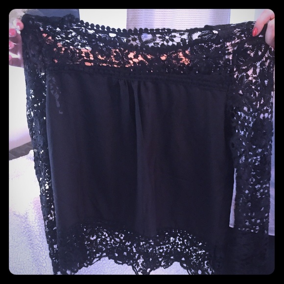 Black long sleeved lace edged shirt