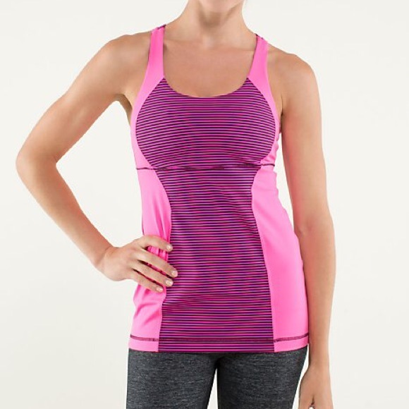 Pink striped Lululemon top with a built in bra - Picture 1 of 1
