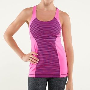 Pink striped Lululemon top with a built in bra