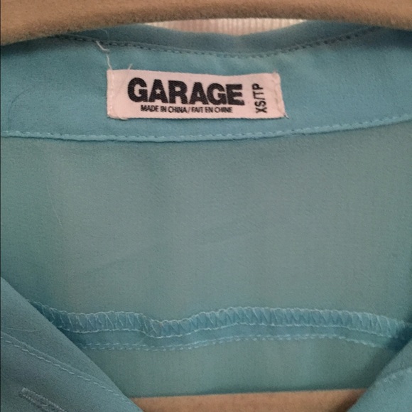 blue chiffon button down with tie - Picture 2 of 4