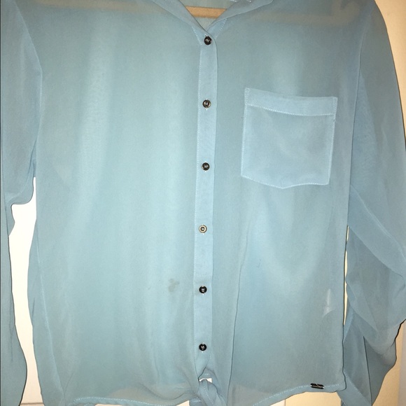 blue chiffon button down with tie - Picture 4 of 4