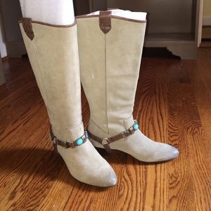 Brand New Size 7 Taupe Boot, Turquoise Detail, 7