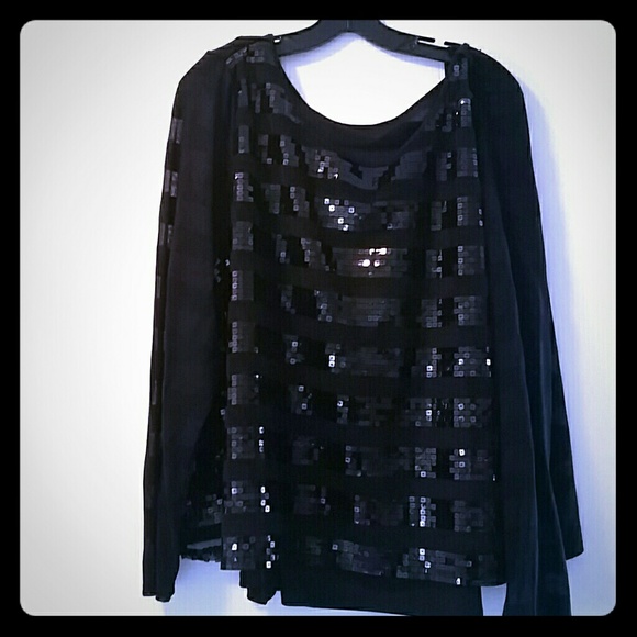 Lane Bryant long sleeve black sequined shirt