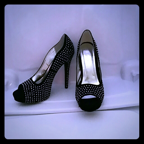 Black studded peep toe heels