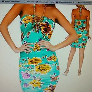 Women's Junior Medium Beaded Floral Print Dress