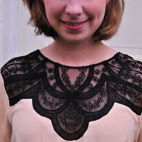 Anthropologie Tops - Anthro black lace embellished flowy top