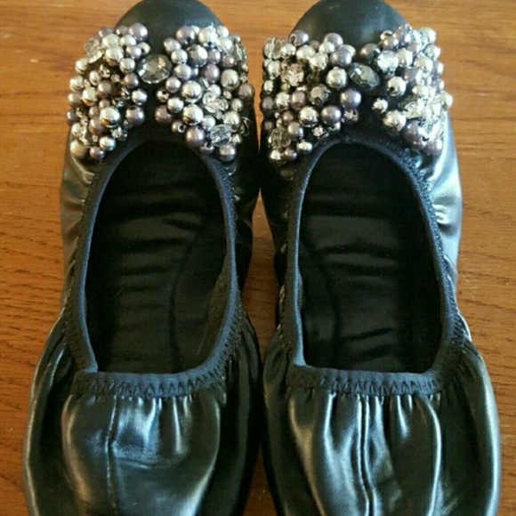 Jeweled Bow Black Flats