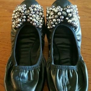 Jeweled Bow Black Flats